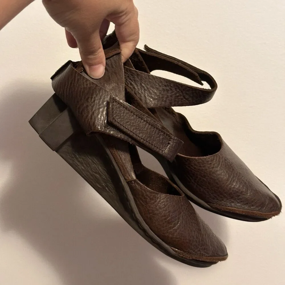 Trippen Germany Women's Brown Leather Edel Mary Jane Wedge EU 38 Lagenlook fairy
